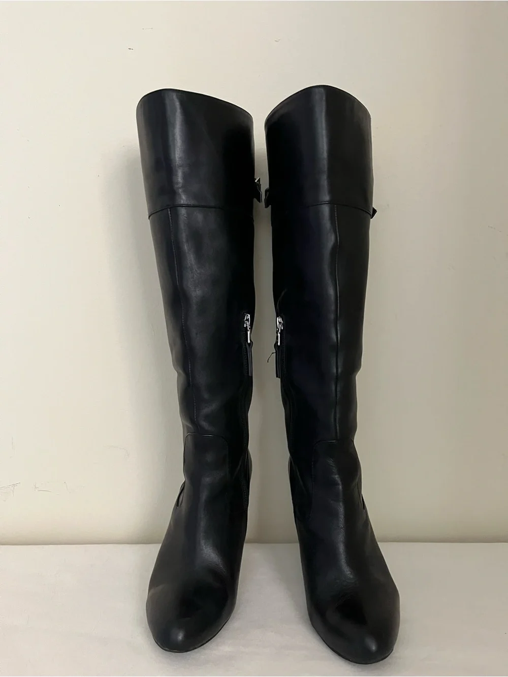 Ralph Lauren Black Leather Over-the-Knee Stiletto Boots
